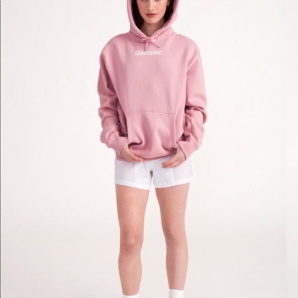 Glossier pink hoodie Sz S loungewear distressed - Picture 5 of 5